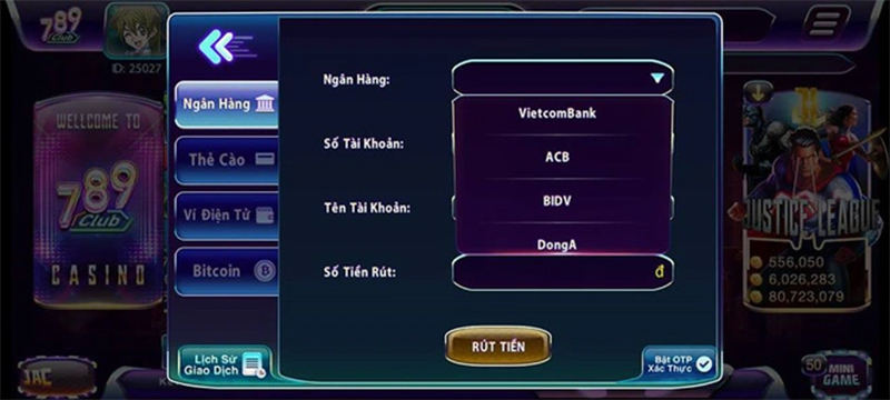 Các bước rút tiền qua ngân hàng tại 789Club đơn giản